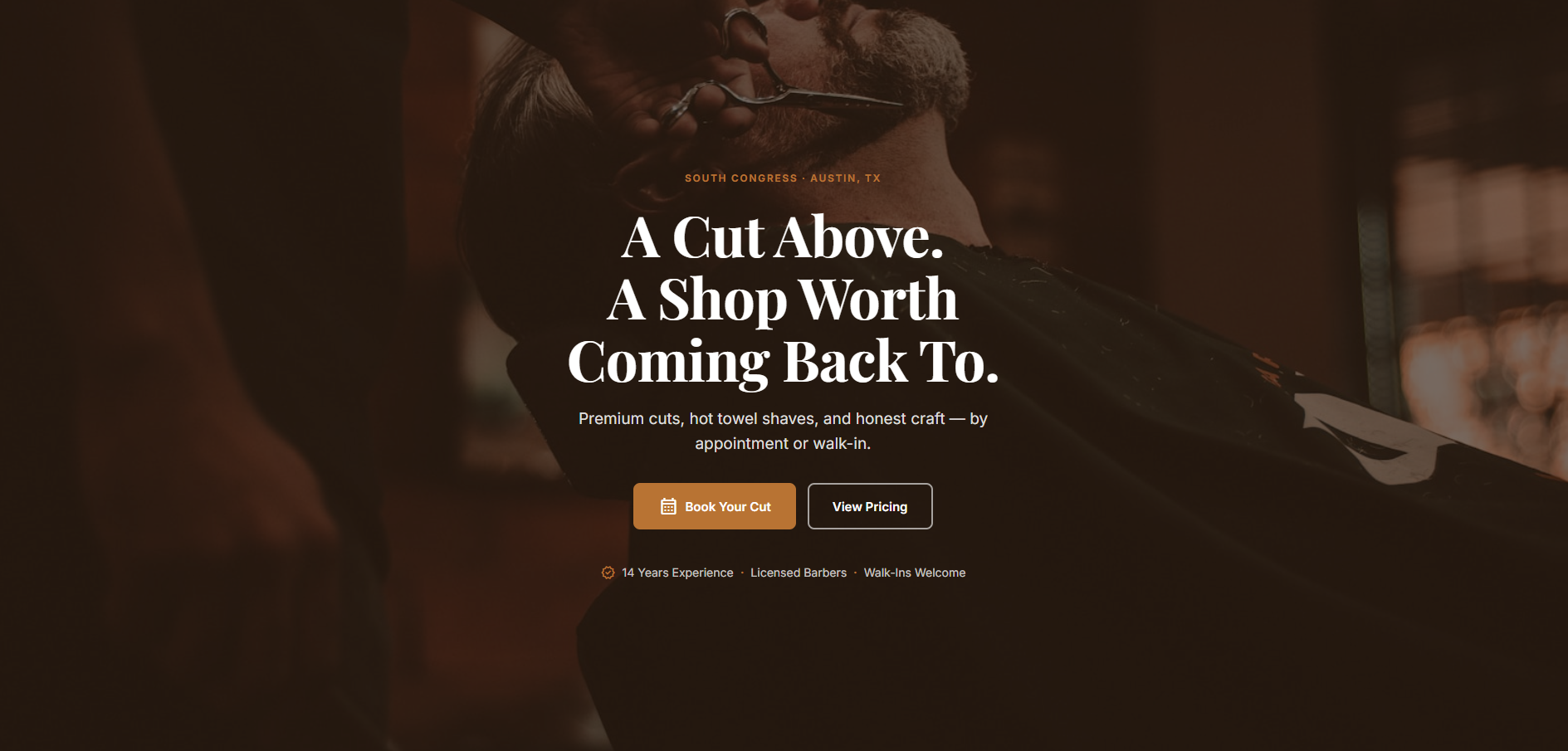 Oak and Iron Barber Co. starter site demo screenshot.