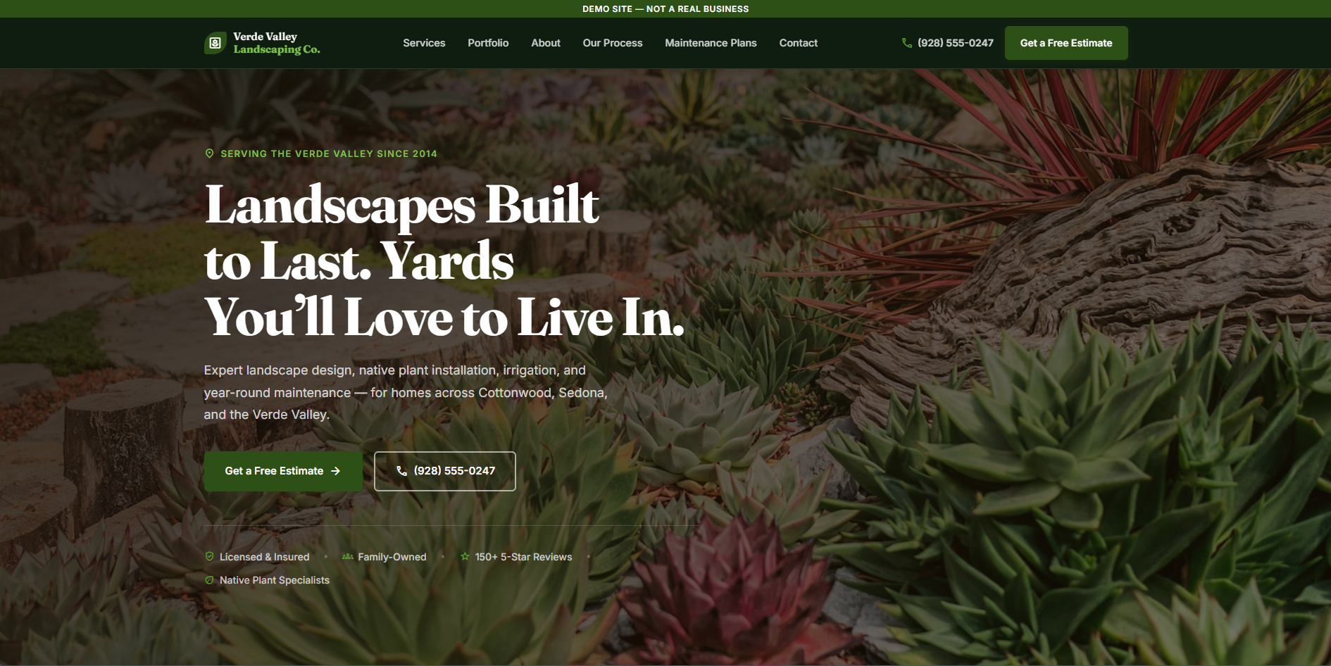 Verde Valley Landscaping professional site demo screenshot.